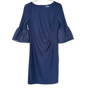 Lauren Ralph Lauren Navy Taffeta Jersey Dress Size 10